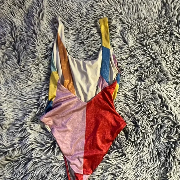 Scotch & Soda - X SMALL- Metallic one piece swimsuit Multi Color Stripe Sparkly - Picture 9 of 12